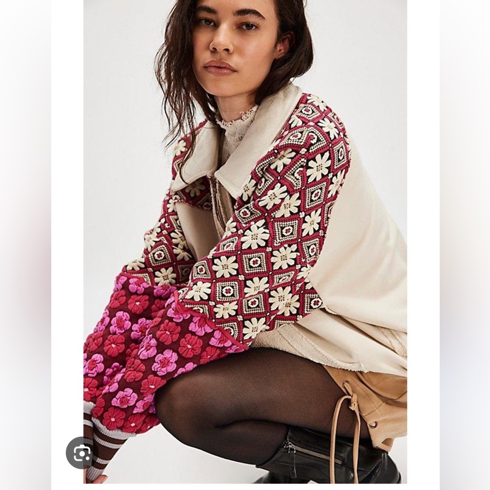 We The Free People Mod About You Flower Sleeve Colorful Pullover Half Zip